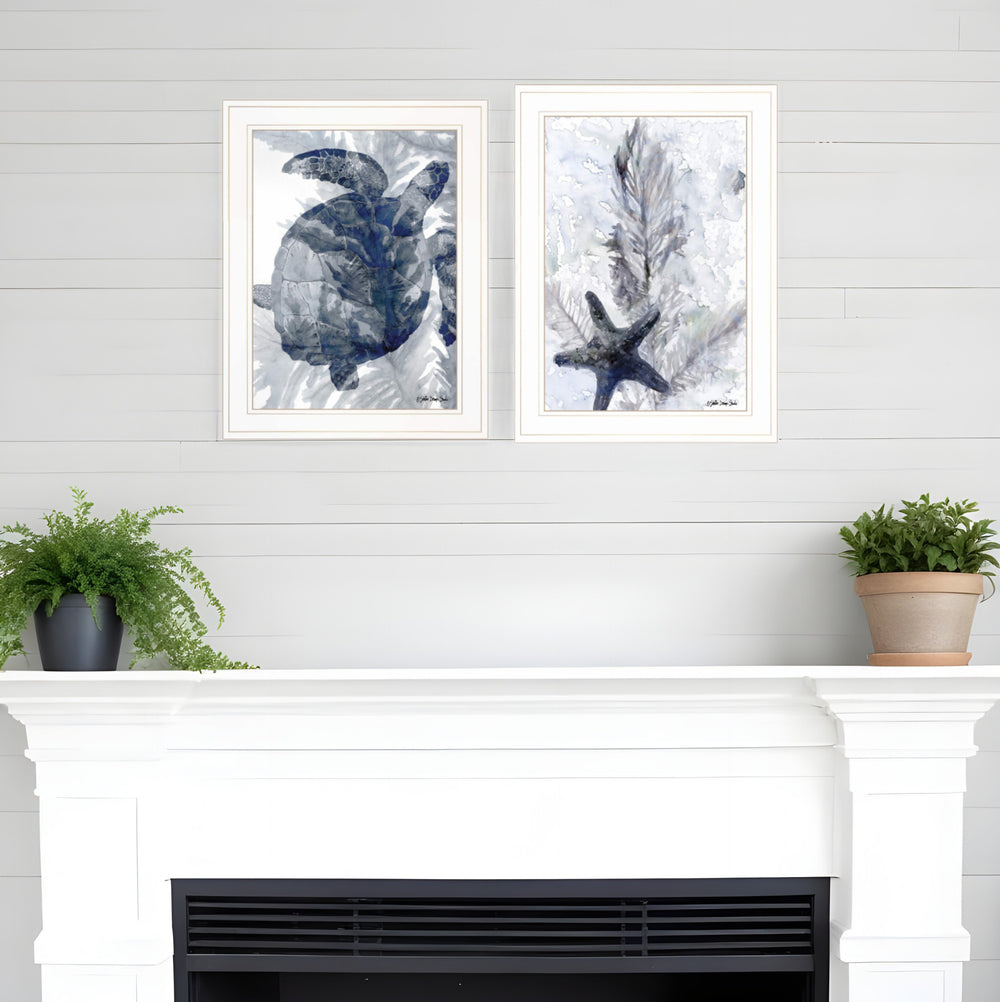 Homeroots Set Of Two Ocean 1 White Framed Print Wall Art  Paper 407262