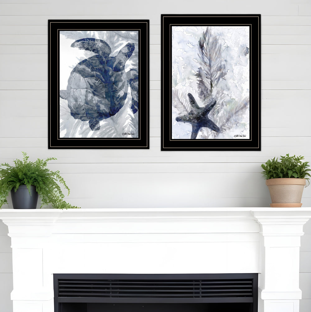 Homeroots Set Of Two Ocean 2 Black Framed Print Wall Art  Paper 407263