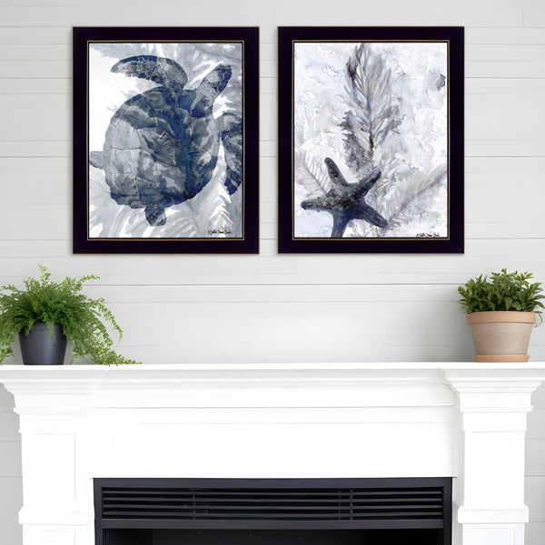 Homeroots Set Of Two Ocean 3 Black Framed Print Wall Art  Paper 407264