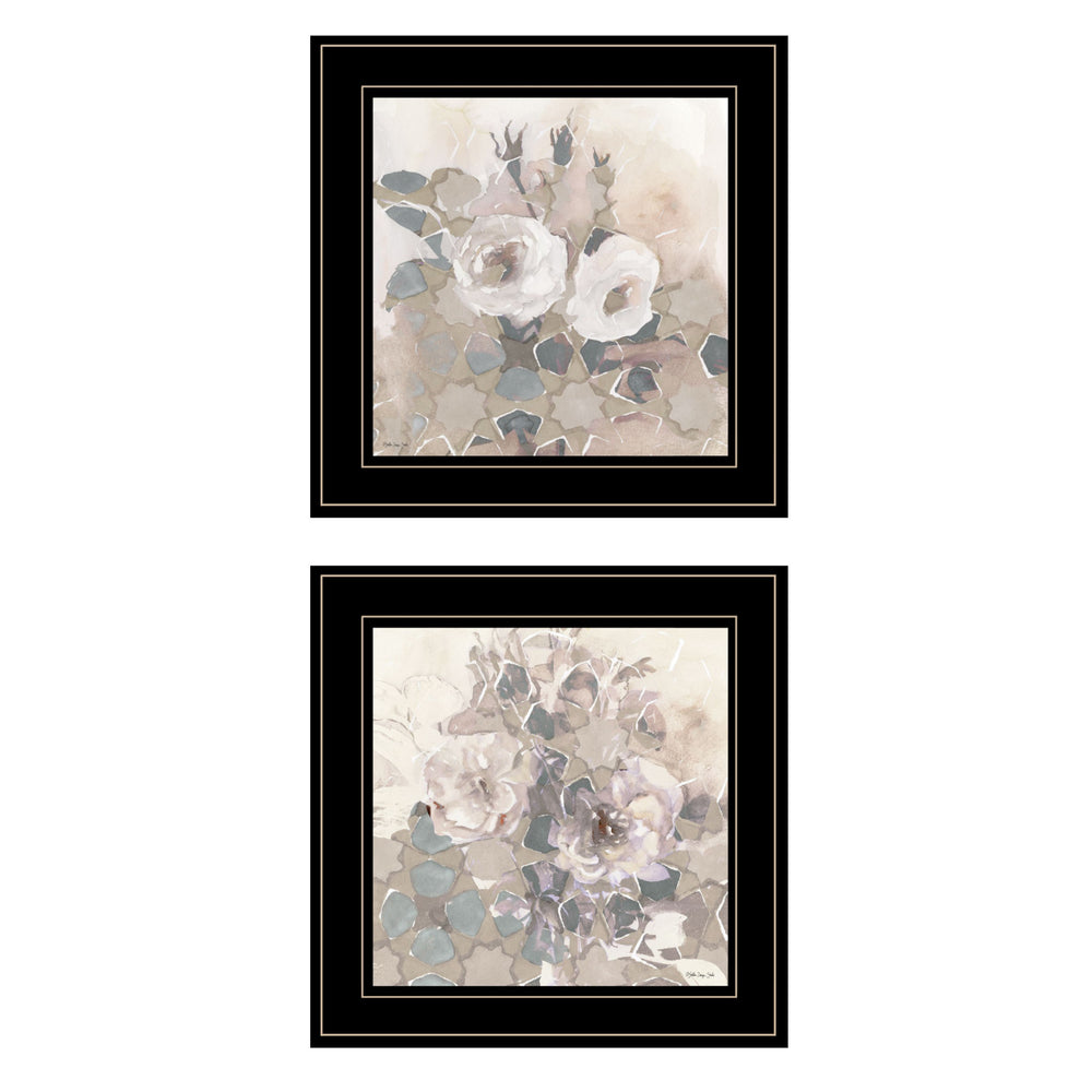 Homeroots Set Of Two Transitional Blooms 2 Black Framed Print Wall Art  Paper 407266