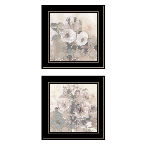Homeroots Set Of Two Transitional Blooms 2 Black Framed Print Wall Art  Paper 407266