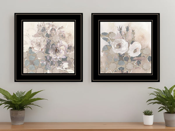 Homeroots Set Of Two Transitional Blooms 2 Black Framed Print Wall Art  Paper 407266