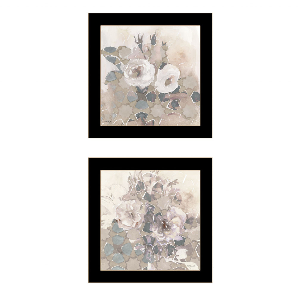 Homeroots Set Of Two Transitional Blooms 3 Black Framed Print Wall Art  Paper 407267
