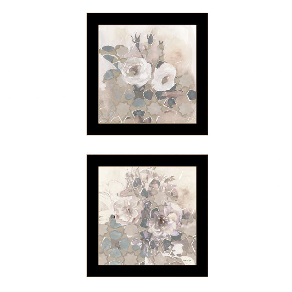 Homeroots Set Of Two Transitional Blooms 3 Black Framed Print Wall Art  Paper 407267