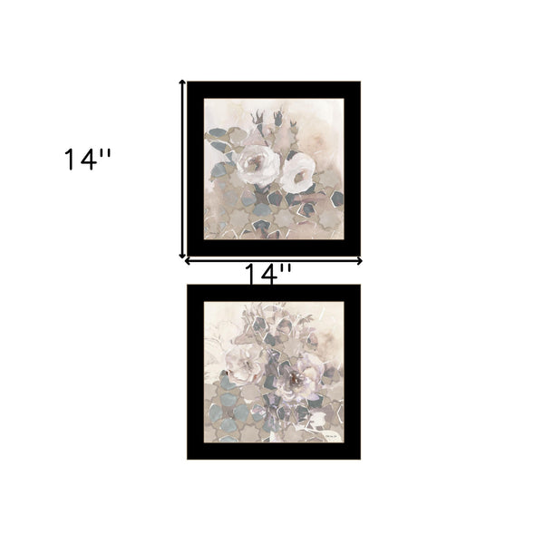 Homeroots Set Of Two Transitional Blooms 3 Black Framed Print Wall Art  Paper 407267