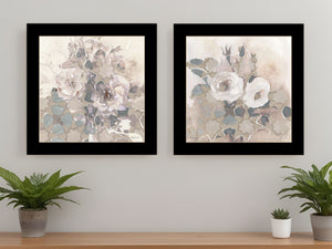 Homeroots Set Of Two Transitional Blooms 3 Black Framed Print Wall Art  Paper 407267