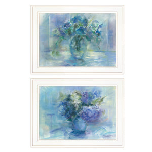 Homeroots Set Of Two Susies Blue Bouquet 1 White Framed Print Wall Art  Paper 407271