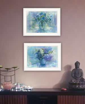 Homeroots Set Of Two Susies Blue Bouquet 1 White Framed Print Wall Art  Paper 407271