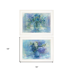 Homeroots Set Of Two Susies Blue Bouquet 1 White Framed Print Wall Art  Paper 407271