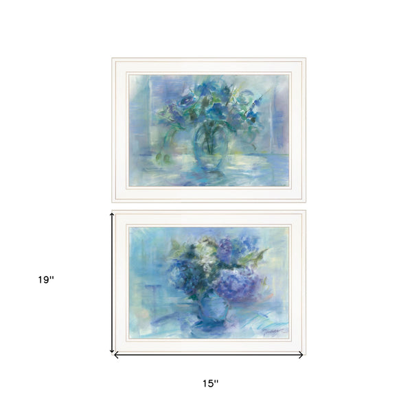 Homeroots Set Of Two Susies Blue Bouquet 1 White Framed Print Wall Art  Paper 407271