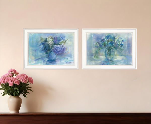 Homeroots Set Of Two Susies Blue Bouquet 1 White Framed Print Wall Art  Paper 407271