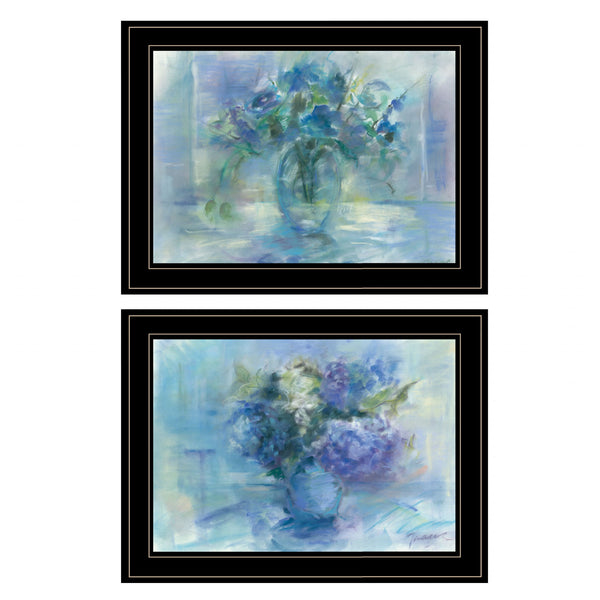 Homeroots Set Of Two Susies Blue Bouquet 2 Black Framed Print Wall Art  Paper 407273