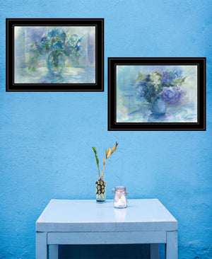 Homeroots Set Of Two Susies Blue Bouquet 2 Black Framed Print Wall Art  Paper 407273