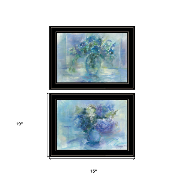 Homeroots Set Of Two Susies Blue Bouquet 2 Black Framed Print Wall Art  Paper 407273