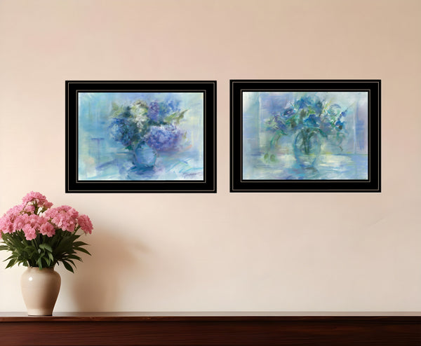 Homeroots Set Of Two Susies Blue Bouquet 2 Black Framed Print Wall Art  Paper 407273