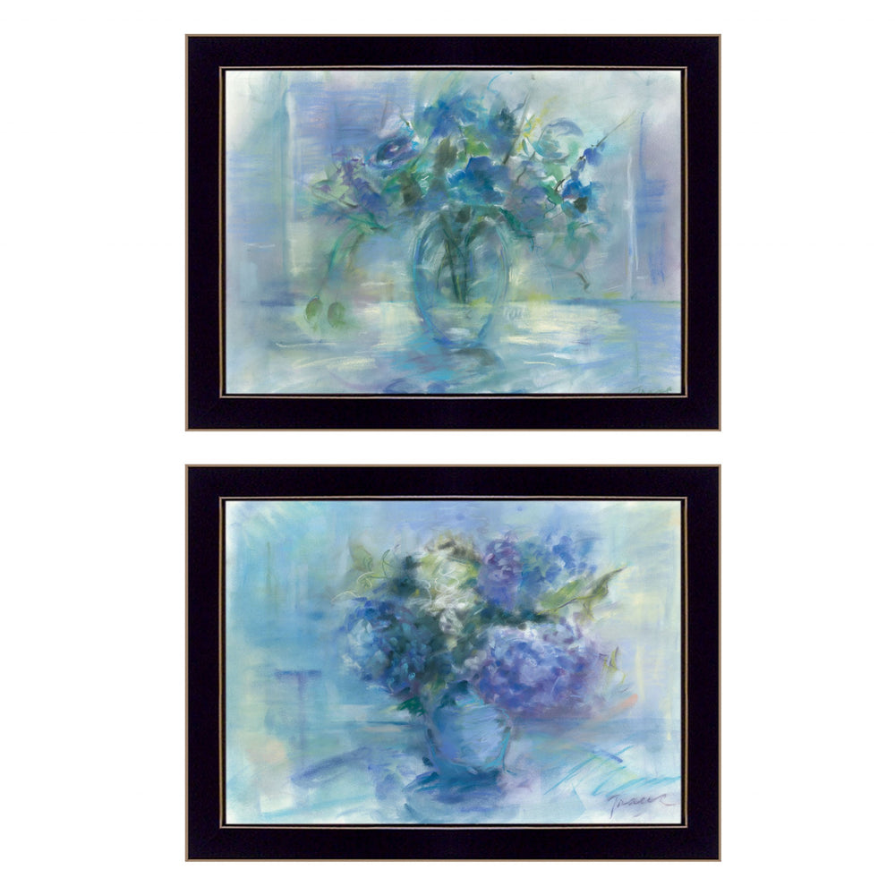 Homeroots Set Of Two Susies Blue Bouquet 3 Black Framed Print Wall Art  Paper 407275