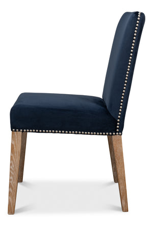 Sarreid Franklin Navy Blue Side Chair Set Of 2 - Stylish Ash Wood Frame With Elegant Whitewash Finish Blue  40727