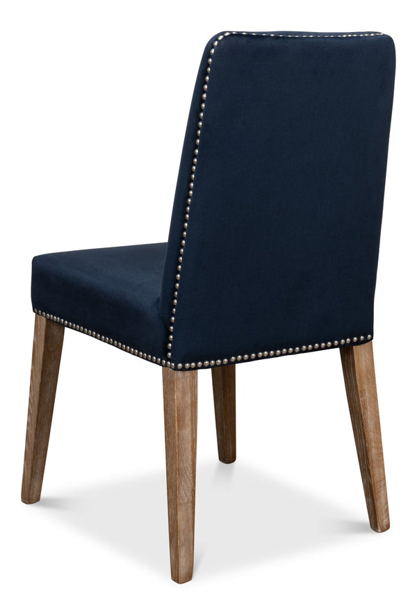 Sarreid Franklin Navy Blue Side Chair Set Of 2 - Stylish Ash Wood Frame With Elegant Whitewash Finish Blue  40727