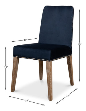 Sarreid Franklin Navy Blue Side Chair Set Of 2 - Stylish Ash Wood Frame With Elegant Whitewash Finish Blue  40727