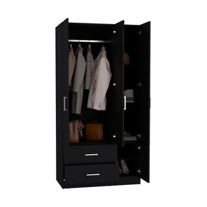 English Elm Sebree Tall Armoire Closet with Hanging Rod, Six Shelves and Two Drawers for Organized Storage Black 41.3 L x 22.8 W x 5.9 H B200S00379