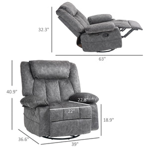 English Elm HOMCOM Swivel Rocker Recliner Chair with 360° Swivel, 145° Recline, Velvet Padding, Footrest & Pockets W2225P200839