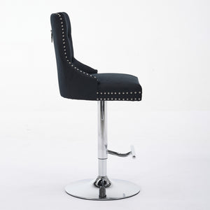 English Elm Thick Velvet Swivel Barstools Adjustable 25-33" Height with 17.7" Chrome Base, Tufted Diamond Pleat Elegance Black W1143P335042