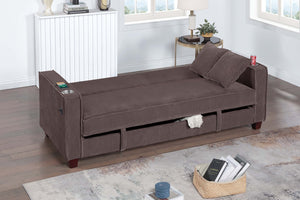 English Elm 1pc Corduroy Convertible Sofa with Storage Base Usb Port Cup Holders Wood Legs Chocolate B011P430417