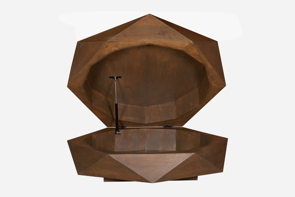 English Elm Diamond Faceted Solid Mango Wood Lift Top Coffee Table with Velvet Lined Storage B024P405169