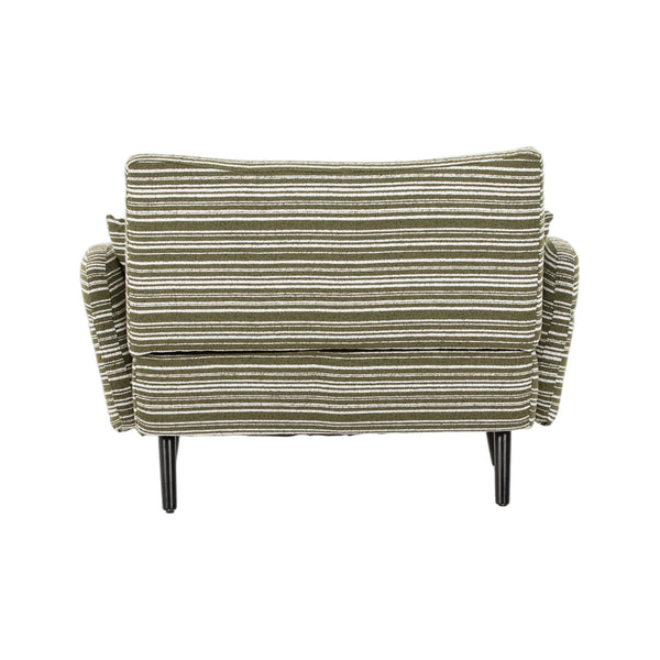 English Elm Modern tufted two-seater sofa with boucle upholstery, tapered legs, storage pockets, cozy compact design Olive Green W395P376589