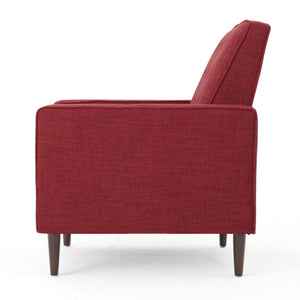 English Elm Christopher Knight Home® - Fabric Recliner Chair Mid-Century Modern Pushback Single Sofa with Tufted Cushion, Birch Legs, Cozy Comfort Red 60741.00RED