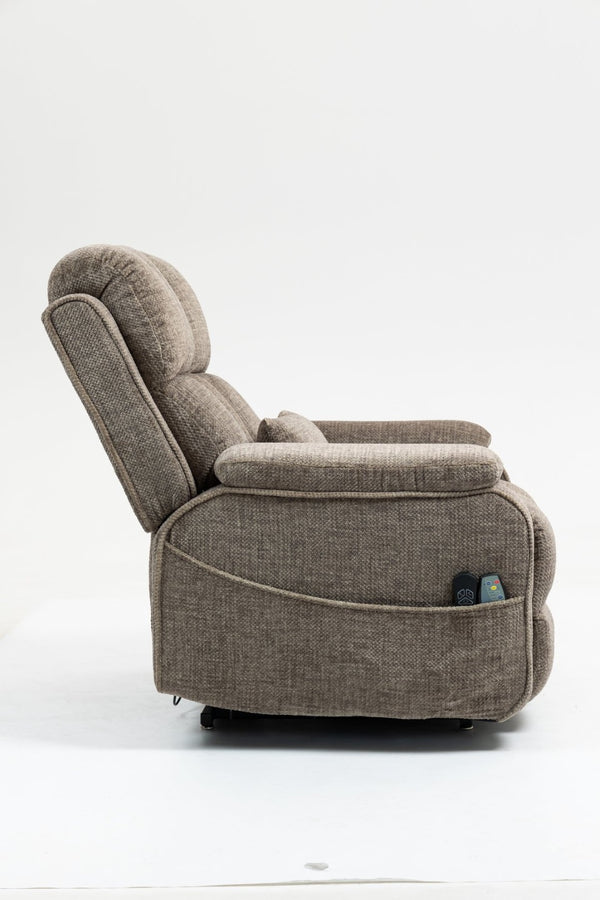 English Elm Oversized Power Lift Recliner Chair with Massage Heating and Usb Charging for Living Room Taupe W547S00072