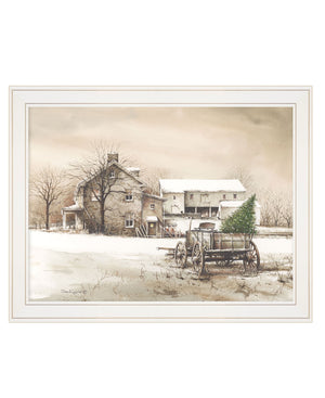 Homeroots Bringing Home The Tree 2 White Framed Print Wall Art  Wood Print On Paper 407379