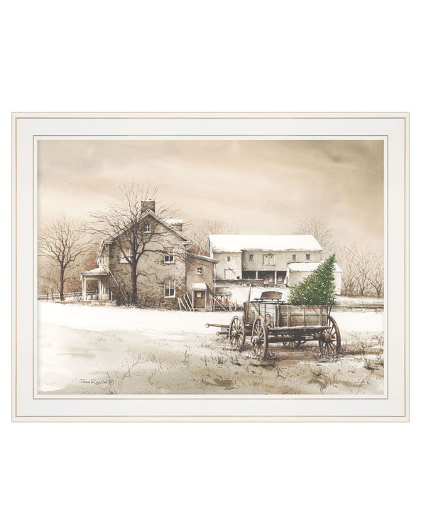 Homeroots Bringing Home The Tree 2 White Framed Print Wall Art  Wood Print On Paper 407379