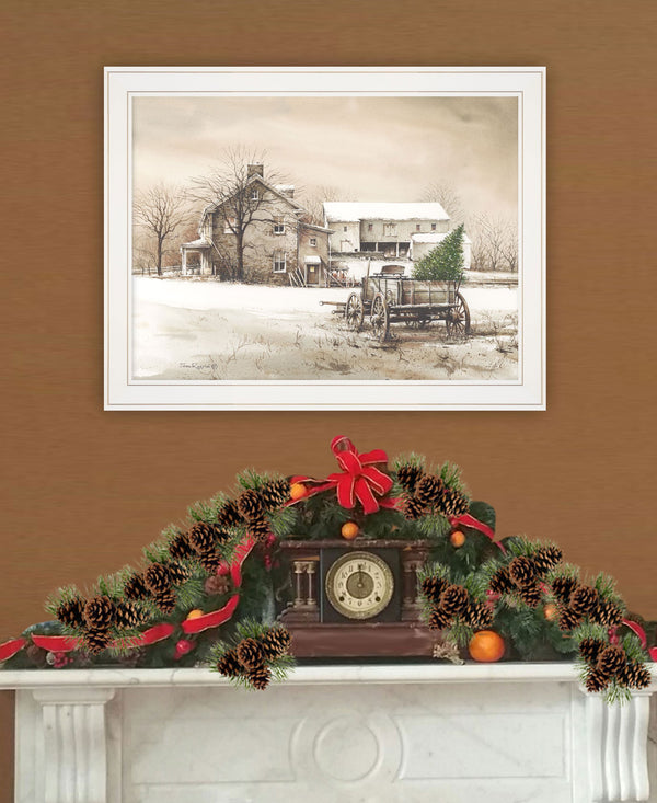 Homeroots Bringing Home The Tree 2 White Framed Print Wall Art  Wood Print On Paper 407379