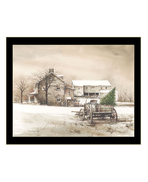 Homeroots Bringing Home The Tree 3 Black Framed Print Wall Art Black Wood Print On Paper 407380