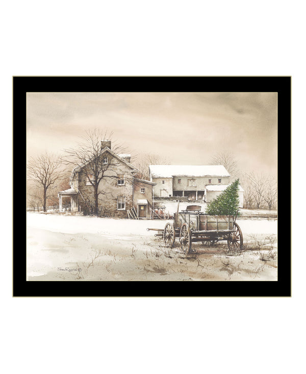 Homeroots Bringing Home The Tree 3 Black Framed Print Wall Art Black Wood Print On Paper 407380