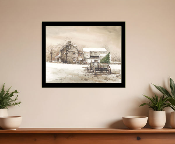Homeroots Bringing Home The Tree 3 Black Framed Print Wall Art Black Wood Print On Paper 407380