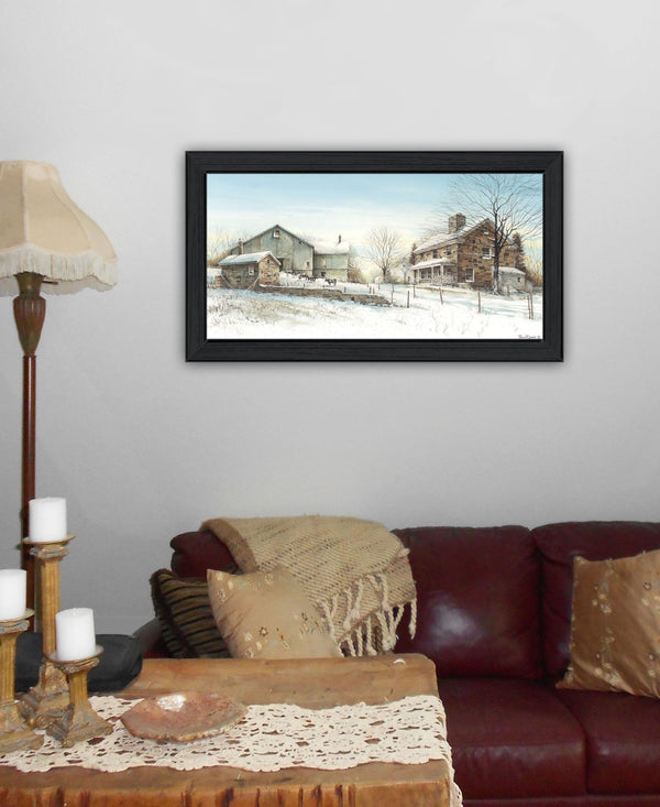 HomeRoots February Morning Framed Print Wall Art - Modern Snow Scene, Ready to Hang, Perfect for Any Room 407381