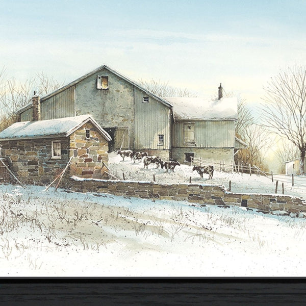 HomeRoots February Morning Framed Print Wall Art - Modern Snow Scene, Ready to Hang, Perfect for Any Room 407381