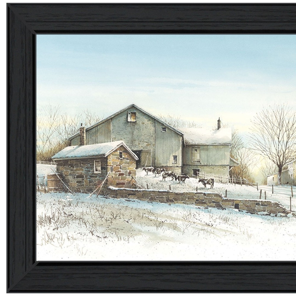 HomeRoots February Morning Framed Print Wall Art - Modern Snow Scene, Ready to Hang, Perfect for Any Room 407381