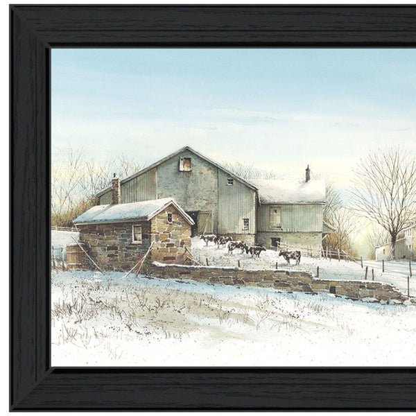 HomeRoots February Morning Framed Print Wall Art - Modern Snow Scene, Ready to Hang, Perfect for Any Room 407381