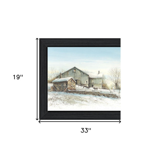 HomeRoots February Morning Framed Print Wall Art - Modern Snow Scene, Ready to Hang, Perfect for Any Room 407381