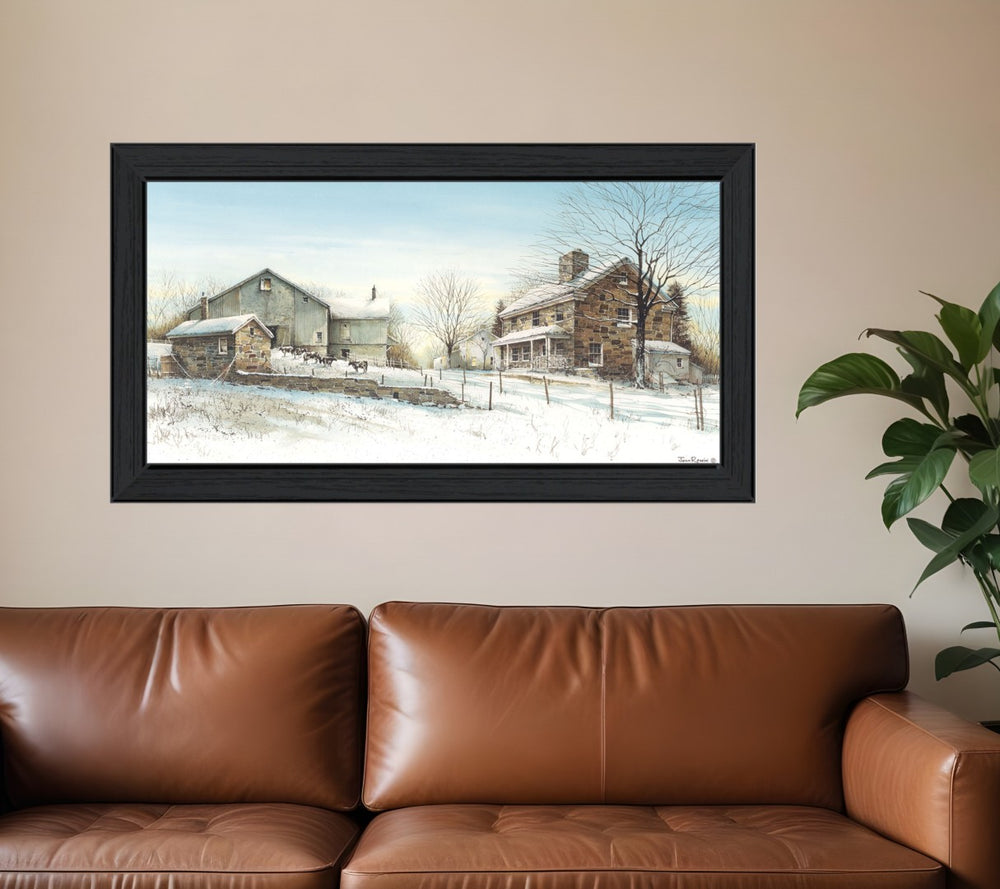 HomeRoots February Morning Framed Print Wall Art - Modern Snow Scene, Ready to Hang, Perfect for Any Room 407381