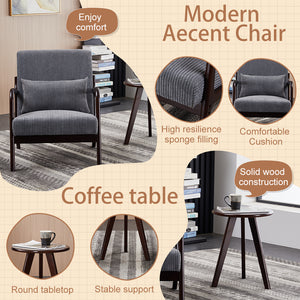 English Elm Mid-Century Accent Chair & Walnut Coffee Table Set - Vintage Elegance For Living Room & Bedroom Use W2989P362782