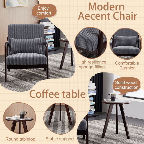 English Elm Mid-Century Accent Chair & Walnut Coffee Table Set - Vintage Elegance For Living Room & Bedroom Use W2989P362782