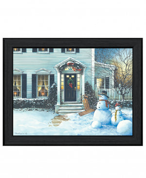 Homeroots December Lights 1 Black Framed Print Wall Art  Wood Print On Paper 407399