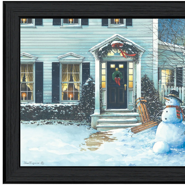 Homeroots December Lights 1 Black Framed Print Wall Art  Wood Print On Paper 407399
