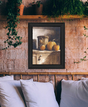 Homeroots Crocks And Pumpkins Black Framed Print Wall Art Charcoal Wood Print On Paper 407403