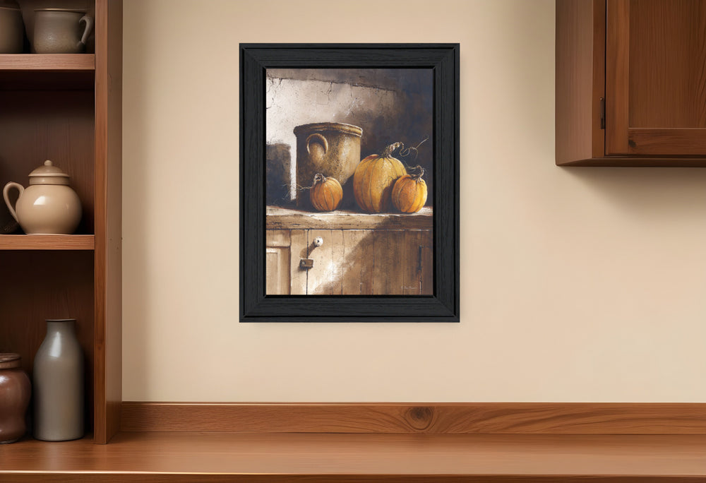Homeroots Crocks And Pumpkins Black Framed Print Wall Art Charcoal Wood Print On Paper 407403