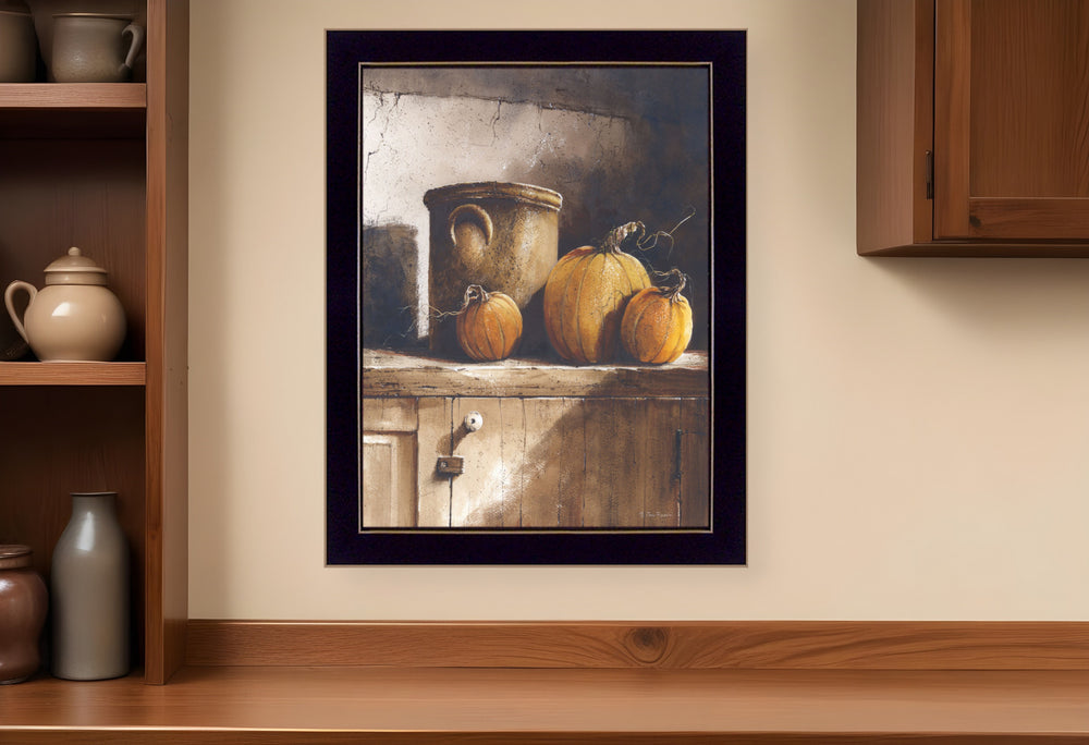 Homeroots Crocks And Pumpkins 2 Black Framed Print Wall Art  Wood Print On Paper 407404
